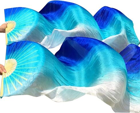 KIKIGOAL 1 Pair(Left+Right) Women Real Silk Belly Dance Fan Veil, Length 180cm Width 90cm in Saudi Arabia
