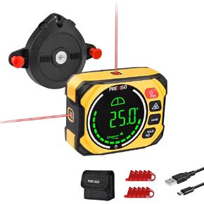PREXISO 3-in-1 Digital Angle Gauge Magnetic with Laser Level, Rechargeable Digital Level with Wall Mount Base, 0-90° & 0-180° Range, Angle Finder with Cross Line for Woodwork, Saw, Hanging Frames