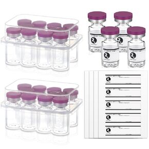 20 Sealed Sterile Empty Vials with Self Healing Injection Port Glass Penicillin Bottle with 20 Label Stickers (2ml)