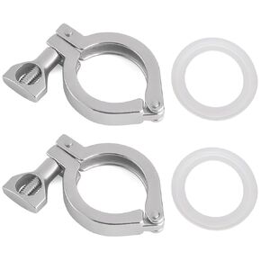 2PCS 1.5" 304 Stainless Steel Tri-clamp, Single Pin Tri Clamp with Wing Nut Generic Ferrule TC with 2PCS Silicone Gasket (About 110g Each)