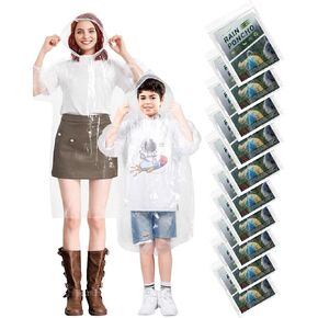 Colemoly Rain Ponchos Family Pack 5 Adults & 5 Kids Clear Disposable Raincoat with Hood Lightweight Portable Perfect for Outdoor Events Camping Hiking Festival Rain Gear
