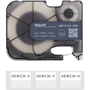 MakeID Self-Laminating Wire Wrap, PE Labels with Ribbon Cartridge for Datacom Cables, Black on White - for P31 Industrial Label Makers, 0.75" H x 0.98" W, 250Labels/Roll