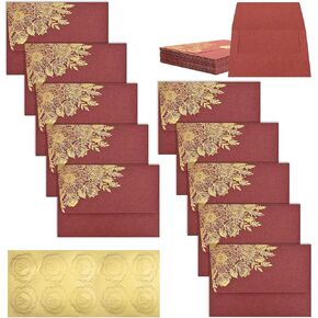 BAYTORY 10 Packs 4x6 Vintage Envelopes with Golden Flower Pattern, A6 Envelopes for Invitation, Greeting Card Envelope with Sealing Stickers for Weddings, Birthday, Graduation, Christmas (Green)