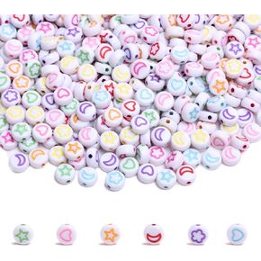 Jewelry Making Beads Friendship Bracelet Making Pony Beads with Heart Star Moon Pattern Acrylic Cute Fun Charms Ornaments for Necklace Earrings Craft 500 Pcs Black and Multicolor