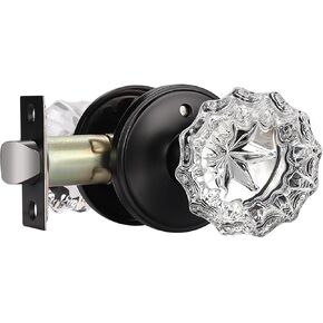 KNOBWELL Passage Glass Door Knobs Interior, Antique Crystal Door Knobs for Hall and Closet, Matte Black Regency Fluted Glass Door Knob with Victorian Plate Rosettes