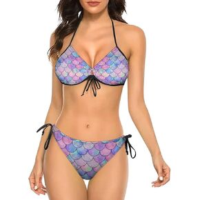Colorful Sharks Women Two Piece Bikini Set Halter Padded Top Tie Side Bottom Triangle Swimsuit