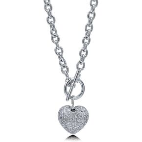 BERRICLE Heart Cubic Zirconia CZ Anniversary Toggle Pendant Necklace for Women, Silver-Tone in Kuwait