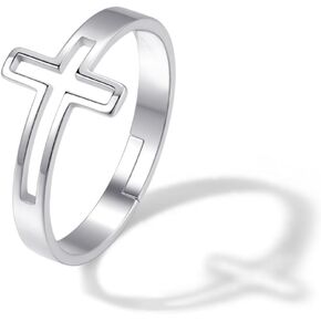 Adjustable Love Hope Faith Cross Rings for Women | Faith Over Fear Rings | Stainless Steel Religious Bands Remind Pray to God and God Bless You | include Ring Box