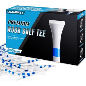 CHAMPKEY Premium Wood Golf Tees 200 Count - 3 Line Marking System Golf Wood Tees - Achieve Consistent and Long Distance Shot