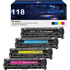 118 Toner Cartridge Replacement for Canon 118 CRG118 CRG 118 for Canon Color Imageclass MF726Cdw MF8350Cdn MF8380Cdw MF8580Cdw MF729cdw LBP622Cdw MF641Cw MF644(Black Cyan Magenta ,4 Pack)