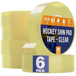 6 Pack Clear Hockey Tape - Multipurpose Tape Roll - Strong Adhesive Easy to Stretch & Apply - Durable Shin Guard Pad Socks and Gear Tape - Hokey Sports Gifts, Accessories, Equipment, Gear