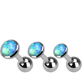 Pierced Owl - Set of 3 16GA Synthetic Opal Set Top Cartilage Tragus Barbells