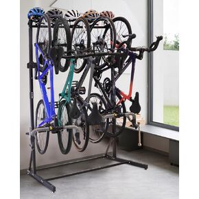 Freestanding Bike Rack Storage - Vertical Bike Stand Max 5 Bikes with Helmet Holders, Heavy-Duty Solid Steel Bicycle Stand Indoor Garage Floor Stand for Home & Garage& Bike Park, Holds Up to 300lbs