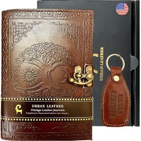 Urban Leather Big Tree of Life Grimoire Journal Book of Shadows for Men Women to Write, Vintage Brown Travel Handmade Leather Diary Sketchbook Scrapbook Writing Notebook, Blank Unlined Pages