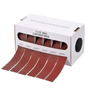 Emery Cloth Roll, 6 Grits 1'' x 20' Sandpaper Roll with Dispenser, 80 150 240 320 400 600 Grits Abrasive Sand Paper Assortment Pack, Sanding Sheets for Wood Furniture, Metal, Automotive, Red