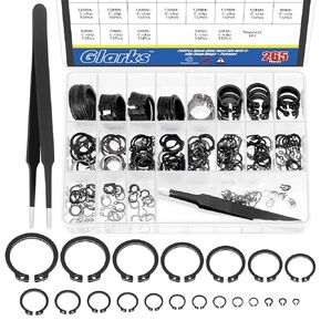 Glarks 266Pcs 21 Sizes C-Clip External Retaining Rings Assortment Set, 65Mn-Steel 4MM-28MM Snap Ring Shop Assortment Circlip Retainer Rings with A Tweezer for Axles, Shafts and Moving Parts