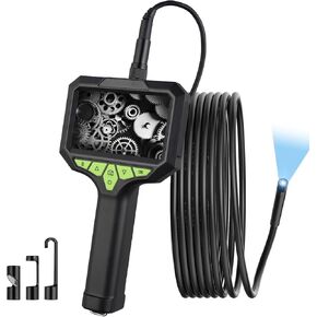 BINTA Endoscope Dual Lens Inspection Camera with 6 LED Lights 4.3'' HD 1080P IPS LCD Display IP67 Waterproof, Memory Card Digitial Borescope Camera, Snake Camera 5M Semi Rigide Cable Sewer Camera