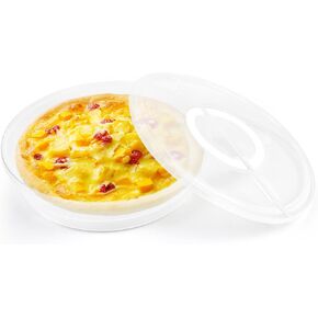 2PCS 11.5 Inch Clear Pie Containers With Lids and Handle Round Pie Carrier Reusable 2 Compartments Pizza box Leftover Pizza Keeper for Food Cake Cheesecake Tortilla Pastry
