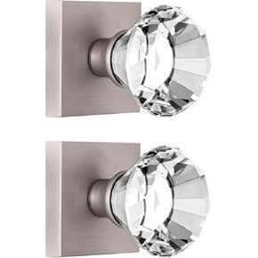 Diamond Shape Glass Hall Closet Door Knob Interior, Clear Crystal Door Knobs Brushed Nickel, Passage Square Door knob Set, BS-003