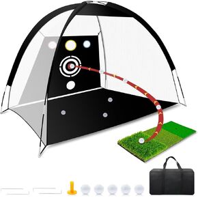 [Better Quality] Dikutar Golf Net, 10x7ft Golf Practice Net: Durable Golf Hitting Net with Tri-Turf Mat, Home Chipping Aid Nets for Backyard Driving Swing Indoor Outdoor - Gift for Men/Golf Lovers