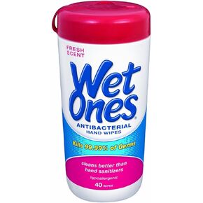 Wet Ones Antibacterial Hand Wipes - Fresh Scent: 40 Count Canister, pack of 3 by Wet Ones