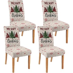 Christmas Chair Cover Set of 6 Pink Christmas Dining Removable Xmas Holiday Chair Slipcovers for Dining Room, Christmas Party Decoration