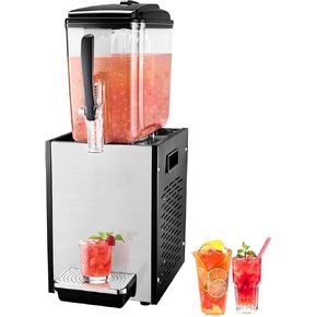 VEVOR Commercial Beverage Dispenser, 4 Tanks 12 L / 12.7 QT Per Tank Juice Dispenser, 510W Stainless Steel Ice Tea Drink Machine with 45°F-54°F Cooling Temperature, for Cold Drink Restaurant Bar Party