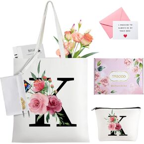 TRSODD Christmas Gifts Sunflower Gifts for Women, Ini-tial Tote Bag for Women w Makeup Bag, Personalized Friend Birthday Teacher Bridesmaid Bridal Shower Gifts, Beach Bag w Coin Purse Card Gift Box S
