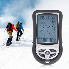 Qiilu Altitude Meter Electronic Altitude Meter 8 in 1 Handheld Altitude Gauge Thermometer Electronic Navigation Barometer