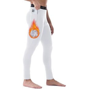 Runhit Men's Thermal Compression Pants with Pockets Fleece Lined Base Layer for Cold Weather Football Running Leggings Tights