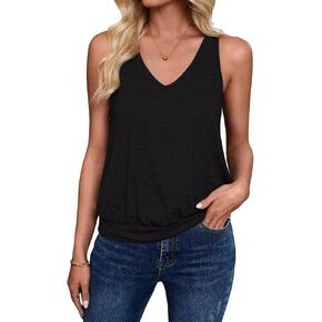 2024 Womens Fashion Tank Tops Summer Clothes Casual V Neck Sleeveless Solid Color Loose Fit Cute Y2K Outfit Basic Cami Shirts