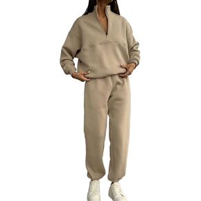 Women 2 Piece Outfits Sweatsuit Half Zip Pullover Long Sleeve Sweatshirt Jogger Pants Set with Pockets 2024 Fall