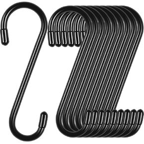 KEYBOO 6 Inch Vinyl Coated Black S Hooks,10 Pack Large S Hooks for Hanging Heavy Duty, Non Slip S Hooks for Closet，Metal S Hooks for Hanging Jeans, Potting Trays, Clothes, Bags,Plants