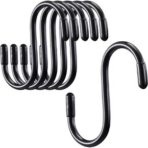 3 Inch Vinyl Coated S Hooks, Black(6PCS)