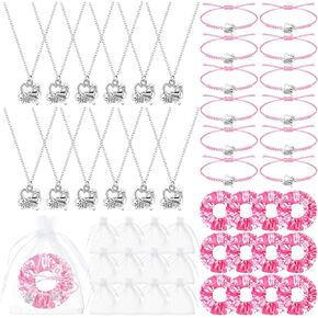 12 Set Cheerleader Gifts Bulk Include 12 Cheer Necklace 12 Adjustable Cheer Bracelet 12 Cheerleading Hair Ties 12 Organza Bag Cheer Accessories for Team Girls Women Teammates