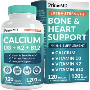 4-in-1 Calcium Supplements for Women & Men - Calcium 600mg with Vitamin D3 K2 B12 5000 IU Supplement for Heart, Bone & Body Defenses - Gluten-Free, Non-GMO, Vegan Friendly (120 Count)