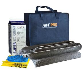 AWF PRO Portable Economy Universal Spill Kit, 25 Pieces: Perfect for Trucks, Restaurants, Vehicles, and Homes. Contains Super Sorbent, Heavy Duty Pads, Socks, Hazmat Bags, & Gloves