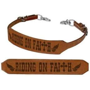 Showman "Riding ON Faith Branded Cross & Wing Design Leather Wither Strap