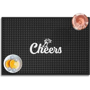 Lexenic Cheers Bar Mat for Home Bar, Retro Quick-Drying Water-Draining Rubber Mat for Kitchen Bar Countertops, Personalized Custom Cocktail Coffee Bar Mat Spill Mat