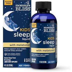 Mommy's Bliss Kids Sleep Liquid with Melatonin & Calming Herbs | Supports The Natural Sleep Process for Children 3 Years & Up | Grape Flavor | Sugar Free| 4 Fl Oz (60 Servings)