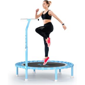 40" Fitness Trampoline with Adjustable Handle Bar, 450lbs Foldable Mini Trampoline Bungee Rebounder for Adults and Kids, Stable & Quiet Exercise Rebounder Indoor Workout