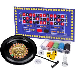 Roulette Wheel and Craps Set with Large Double Sided Felt, 10 Inch Roulette Wheel, Chip Rake, 200 Chips, Roulette Marker, 3 Dices, Perfect for Game Night Party