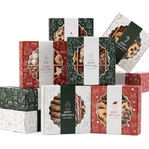 Beautiful Christmas Cookie Boxes Set Of 9 - Cute Containers Are Perfect To Share Delicious Homemade Cookies, Candy Or Cupcakes With Friends & Family - Sturdy Tins With Lids For Holiday Gift Giving