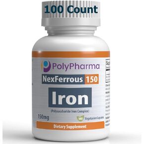 Nexferrous150 | Vegan Iron Supplement | Gentle on The Stomach | Easy Absorption | High Potency | 100 Capsules | 150 mg per Capsule | Made in USA