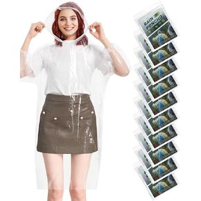 Colemoly Disposable Rain Ponchos with Hood 10 Pack Essential Rain Gear Lightweight Waterproof Portable Rain Gear for Outdoor Events, Festivals, Hiking, Camping, Theme Parks, and Travel