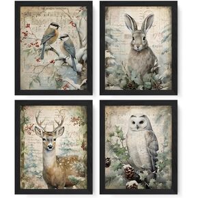 JXREQ Gingerbread Wall Decor, Retro Christmas Gingerbread Posters Wall Art Set of 4, Cute Christmas Decor, Vintage Christmas Gingerbread Wall Decor for Home Kitchen Bathroom Office, 8x10 Unframed