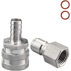 FERRODAY Stainless Steel Quick Disconnect Set 1/2 NPT Female Disconnect 1/2" Barb Brewing Quick Disconnect For Wort Pumps for Wort Chiller Connectors for Ball Valve Hose Fitting & O-rings