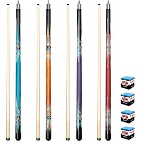 Pool Stick Set of 4, Pool Sticks for Adults with 4 Pool Cues Billiard Chalks, 58" Billiard Cue Sticks with Maple Wood for House Bar Professional Billiard Players - 18oz, 19oz, 20oz, 21oz