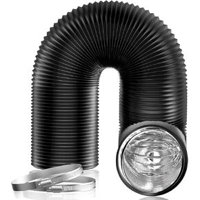 6" Air Duct 16 FT Long Black Flexible Ducting HVAC Ventilation Air Hose 2 Clamps Aluminum PVC Vent Hose Insulated Air Ducting for Ventilation Heating Exhaust HVAC Dryer Vent Hose Flexible