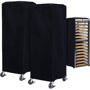 Bakery Rack Cover with Zipper 2 pack, Bun Pan Rack Cover, 23'x28" x64", High Density Waterproof and Dustproof Bread Rack Cover, Bakery Single Rack Cover (Black)